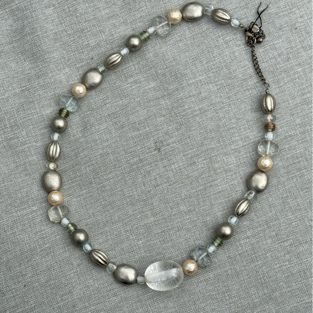 Chico’s Necklace, Large Metallic & Clear Beads, in Silver, Gold, Clear, 30”